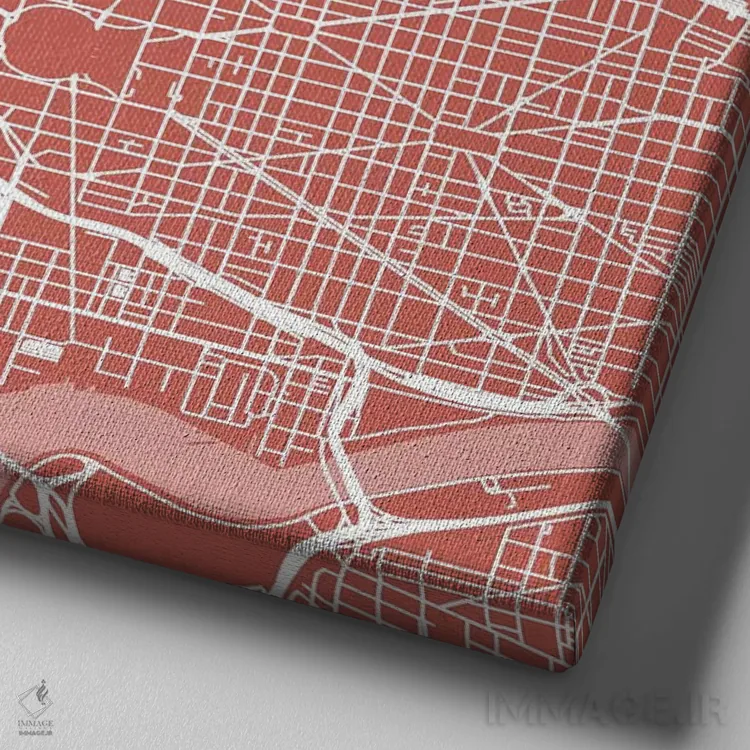 تابلو نقشهٔ جادههای شهری واشینگتن دیسی (صورتی) اثر اوربانمپ (نقشه شهری؛ استودیو نقشه یا طراح) - نمای نزدیک بافت بوم