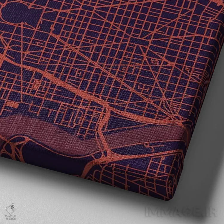 تابلو نقشهٔ جادههای شهری واشینگتن دیسی (شب بنفش) اثر اوربانمپ (نقشه شهری؛ استودیو نقشه یا طراح) - نمای نزدیک بافت بوم