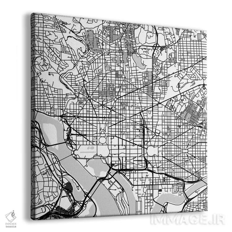 تابلو نقشهٔ جادههای شهری واشینگتن دیسی (سفید) اثر اوربانمپ (نقشه شهری؛ استودیو نقشه یا طراح) - نمای پرسپکتیو محصول