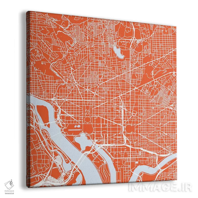 تابلو نقشهٔ جادههای شهری واشینگتن دیسی (قرمز) اثر اوربانمپ (نقشه شهری؛ استودیو نقشه یا طراح) - نمای پرسپکتیو محصول