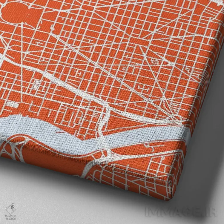 تابلو نقشهٔ جادههای شهری واشینگتن دیسی (قرمز) اثر اوربانمپ (نقشه شهری؛ استودیو نقشه یا طراح) - نمای نزدیک بافت بوم