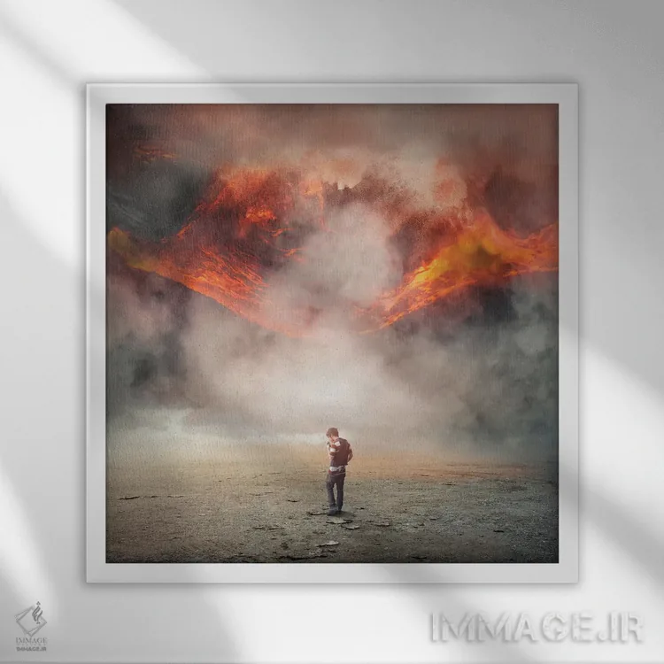 تابلو انفجار آخرین سیگار اثر اوگنی سولویف - نمای قابدار سفید