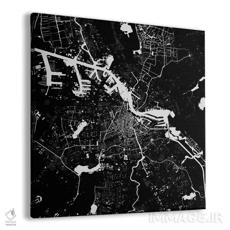تابلو نقشهٔ شهری آمستردام (سیاه) اثر اوربانمپ (نقشه شهری؛ استودیو نقشه یا طراح) - نمای پرسپکتیو محصول