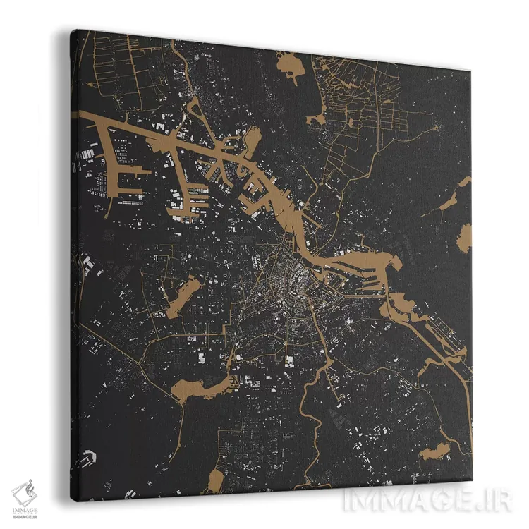 تابلو نقشهٔ شهری آمستردام (سیاه و طلایی) اثر اوربانمپ (نقشه شهری؛ استودیو نقشه یا طراح) - نمای پرسپکتیو محصول