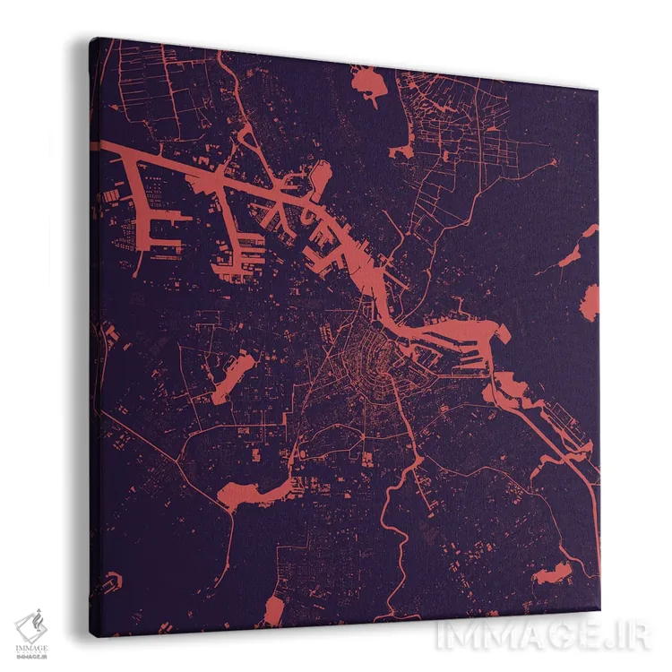 تابلو نقشهٔ شهری آمستردام (شب بنفش) اثر اوربانمپ (نقشه شهری؛ استودیو نقشه یا طراح) - نمای پرسپکتیو محصول
