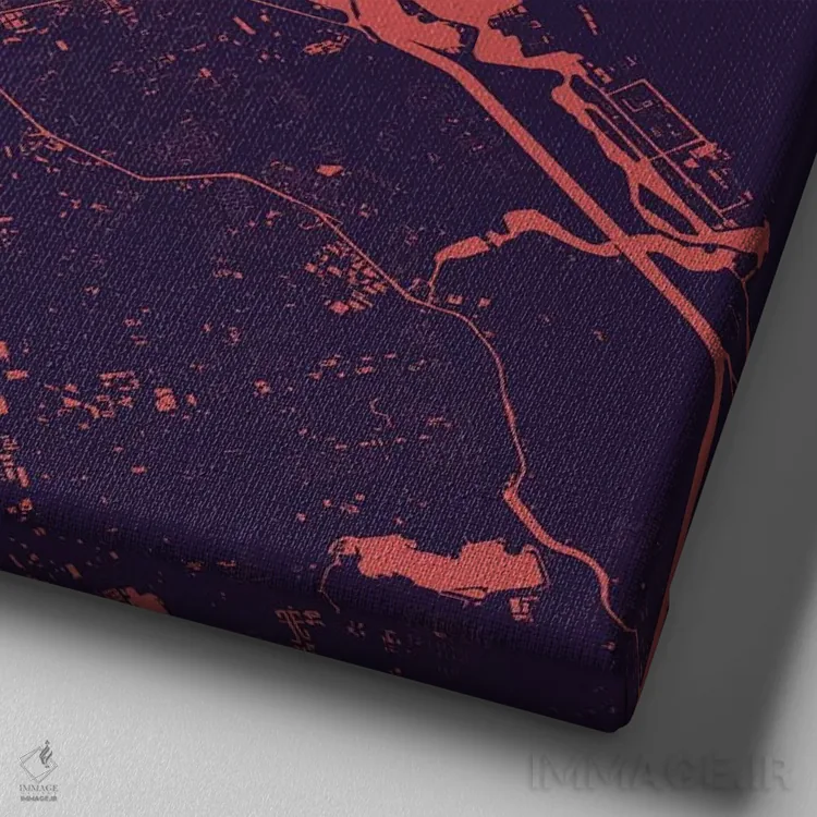 تابلو نقشهٔ شهری آمستردام (شب بنفش) اثر اوربانمپ (نقشه شهری؛ استودیو نقشه یا طراح) - نمای نزدیک بافت بوم