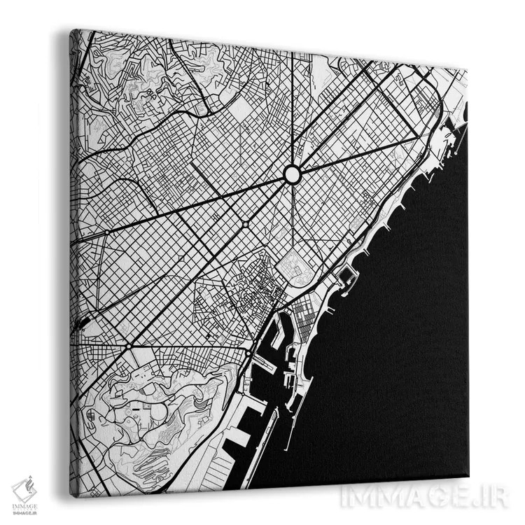 تابلو نقشهٔ شهری بارسلونا (سیاه) اثر اوربانمپ (نقشه شهری؛ استودیو نقشه یا طراح) - نمای پرسپکتیو محصول