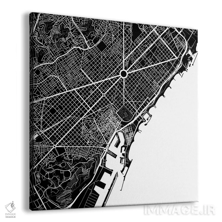 تابلو نقشهٔ شهری بارسلونا (سفید) اثر اوربانمپ (نقشه شهری؛ استودیو نقشه یا طراح) - نمای پرسپکتیو محصول