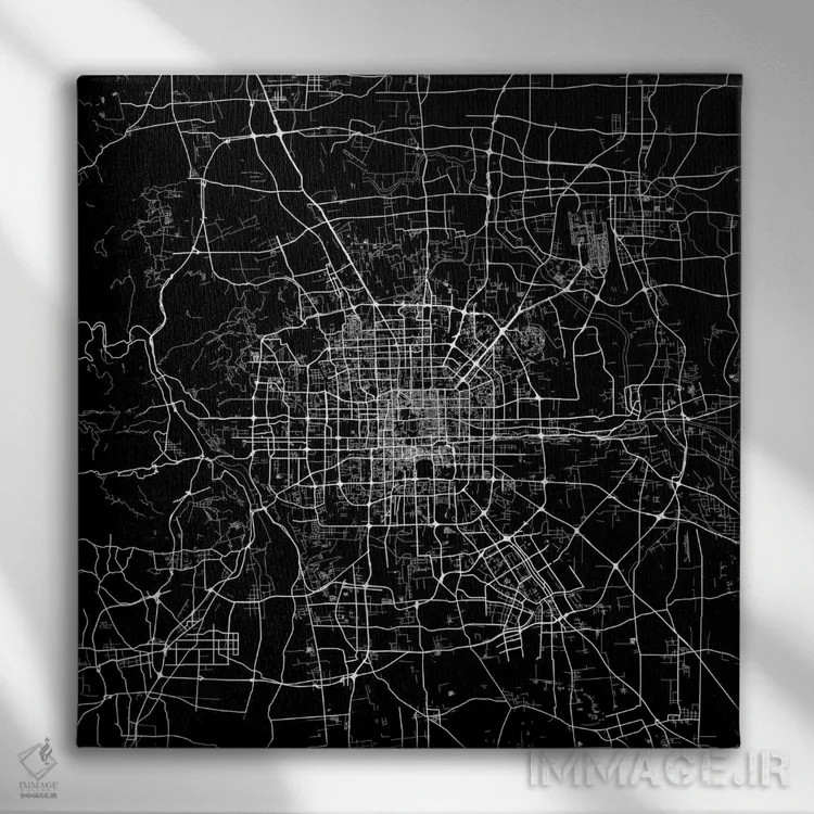 تابلو نقشهٔ شهری پکن (سیاه) اثر اوربانمپ (نقشه شهری؛ استودیو نقشه یا طراح) - نمای روبهرو روی دیوار