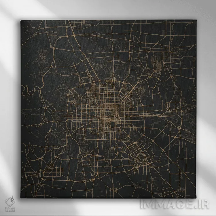 تابلو نقشهٔ شهری پکن (طلایی) اثر اوربانمپ (نقشه شهری؛ استودیو نقشه یا طراح) - نمای روبهرو روی دیوار