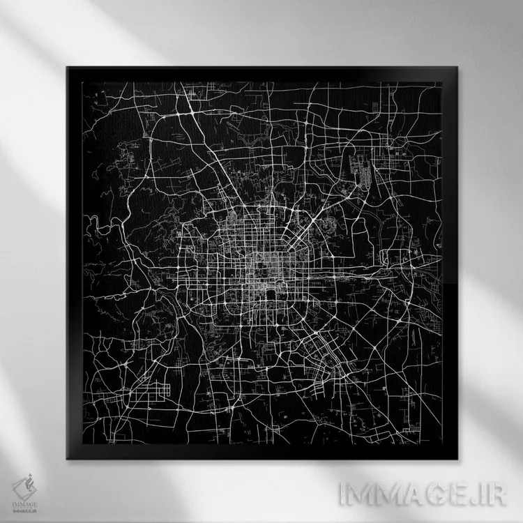 تابلو نقشهٔ شهری پکن (سیاه) اثر اوربانمپ (نقشه شهری؛ استودیو نقشه یا طراح) - نمای قابدار مشکی