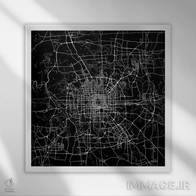 تابلو نقشهٔ شهری پکن (سیاه) اثر اوربانمپ (نقشه شهری؛ استودیو نقشه یا طراح) - نمای قابدار سفید