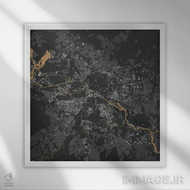 تابلو نقشهٔ شهری برلین (طلایی) اثر اوربانمپ (نقشه شهری؛ استودیو نقشه یا طراح) - نمای قابدار سفید