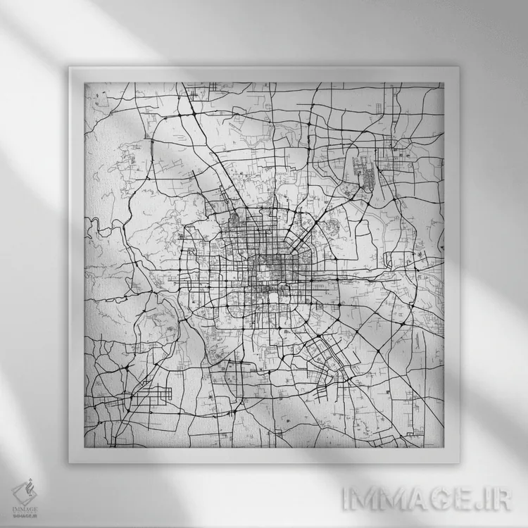 تابلو نقشهٔ شهری پکن (سفید) اثر اوربانمپ (نقشه شهری؛ استودیو نقشه یا طراح) - نمای قابدار سفید