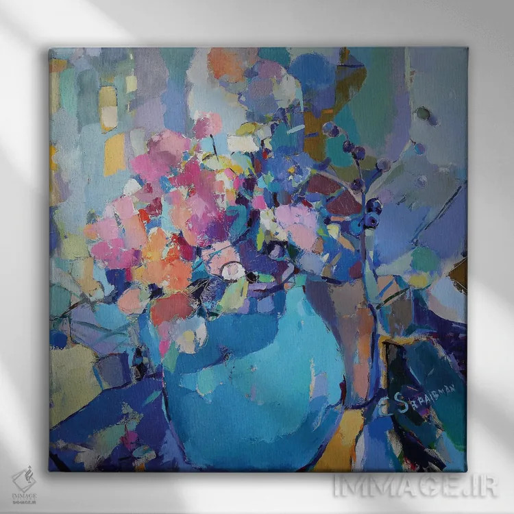 تابلو انتزاع صورتی اثر النا شرایبمن - نمای روبهرو روی دیوار
