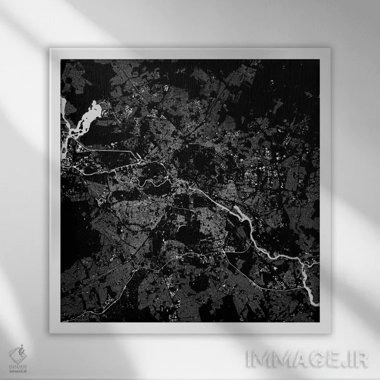 تابلو نقشهٔ شهری برلین (سیاه) اثر اوربانمپ (نقشه شهری؛ استودیو نقشه یا طراح) - نمای قابدار سفید