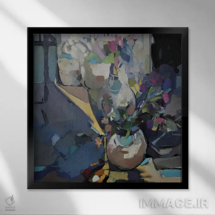 تابلو بنفش و سنگ اثر النا شرایبمن - نمای قابدار مشکی