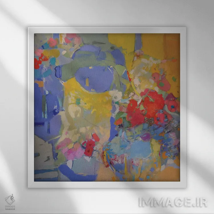 تابلو گلدانهای آبی اثر النا شرایبمن - نمای قابدار سفید