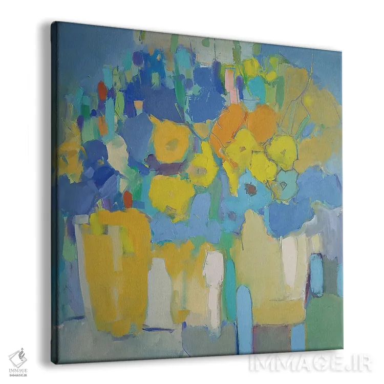 تابلو گلهای زرد و آبی اثر النا شرایبمن - نمای پرسپکتیو محصول