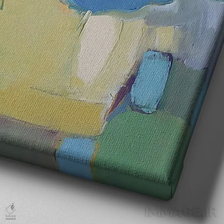 تابلو گلهای زرد و آبی اثر النا شرایبمن - نمای نزدیک بافت بوم