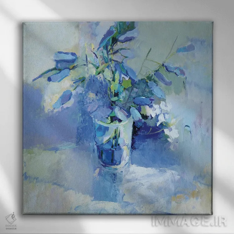 تابلو زنگولههای آبی (گل) اثر النا شرایبمن - نمای روبهرو روی دیوار