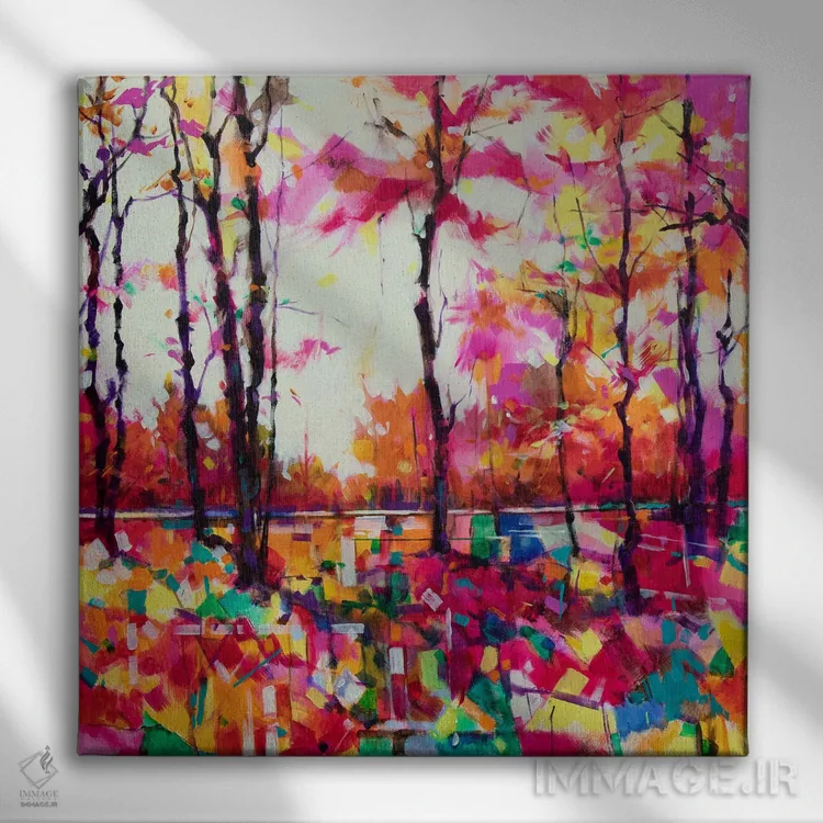 تابلو شور صورتی کنار کلبه اثر داگ ایتون - نمای روبهرو روی دیوار