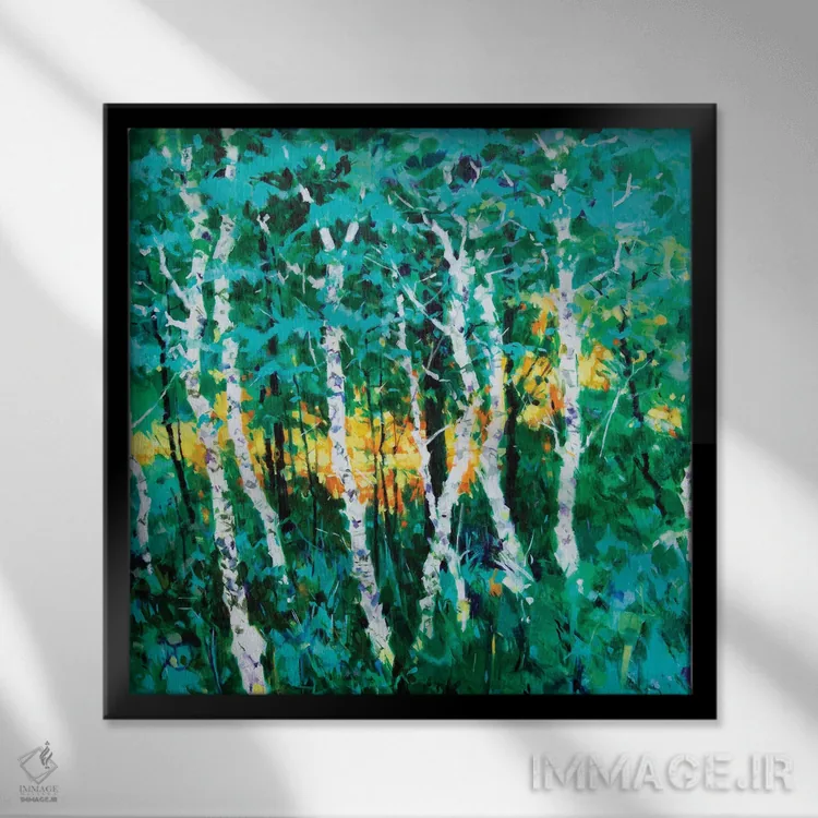 تابلو درختان توس رقصان اثر داگ ایتون - نمای قابدار مشکی