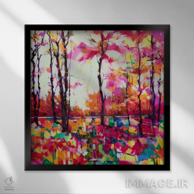 تابلو شور صورتی کنار کلبه اثر داگ ایتون - نمای قابدار مشکی