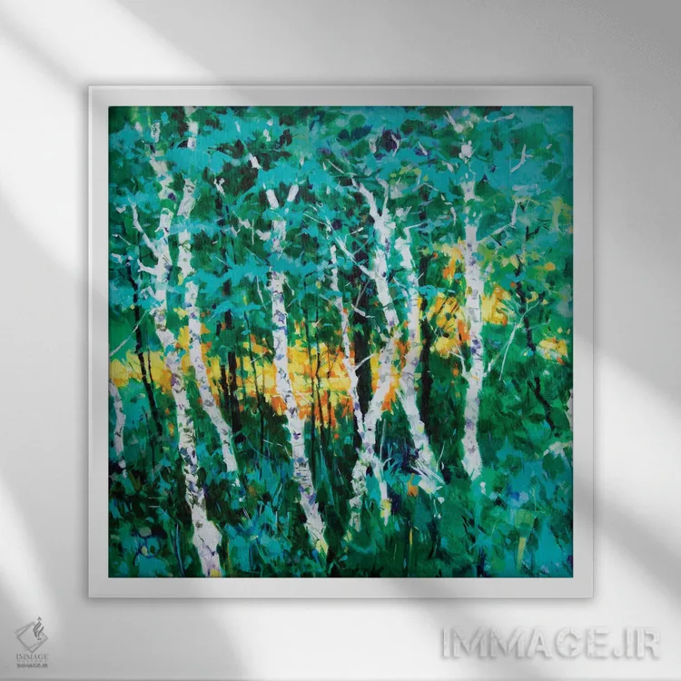 تابلو درختان توس رقصان اثر داگ ایتون - نمای قابدار سفید
