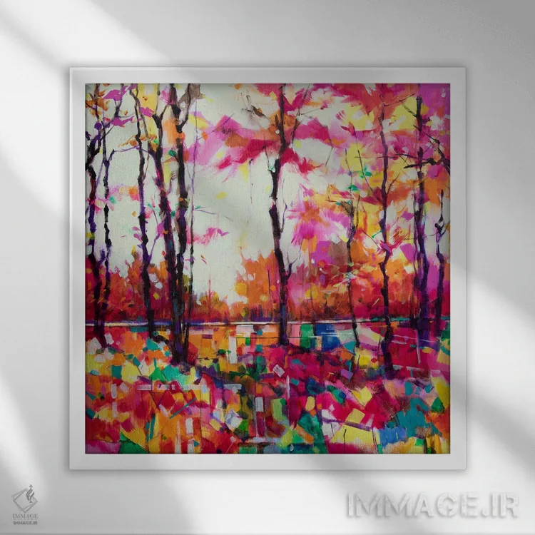 تابلو شور صورتی کنار کلبه اثر داگ ایتون - نمای قابدار سفید