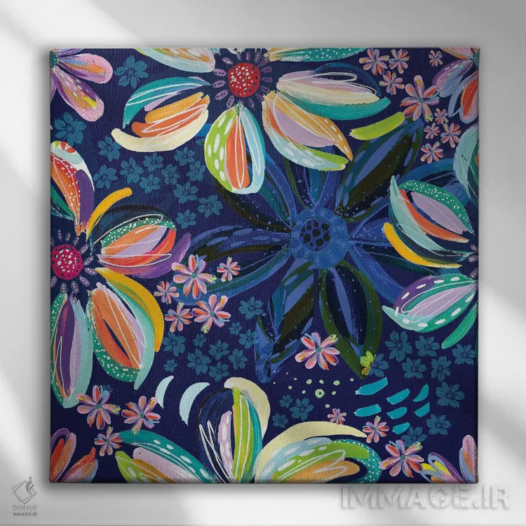 تابلو گلهای پراکنده III اثر اتاوی (برند هنری) - نمای روبهرو روی دیوار