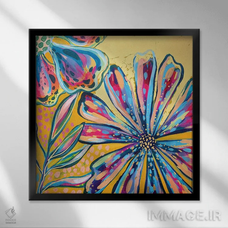 تابلو باغ زراندود VI اثر اتاوی (برند هنری) - نمای قابدار مشکی