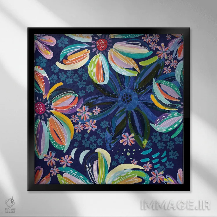 تابلو گلهای پراکنده III اثر اتاوی (برند هنری) - نمای قابدار مشکی