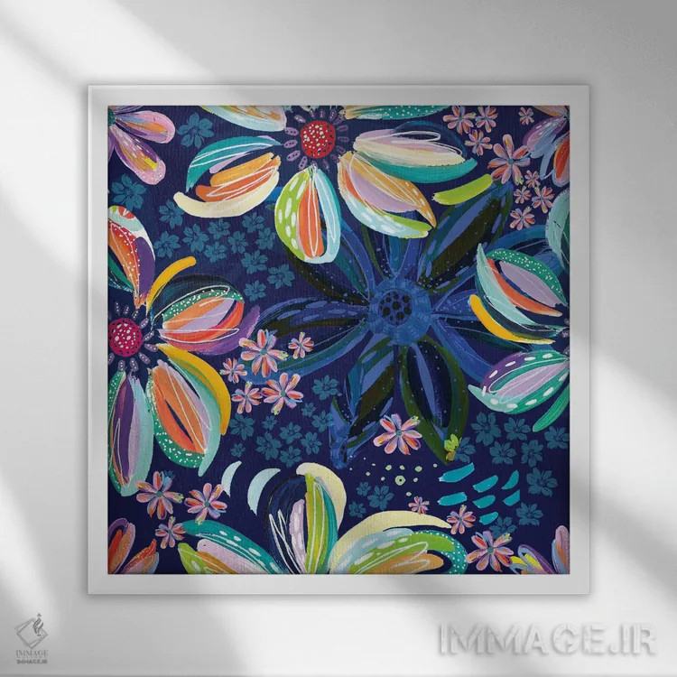 تابلو گلهای پراکنده III اثر اتاوی (برند هنری) - نمای قابدار سفید