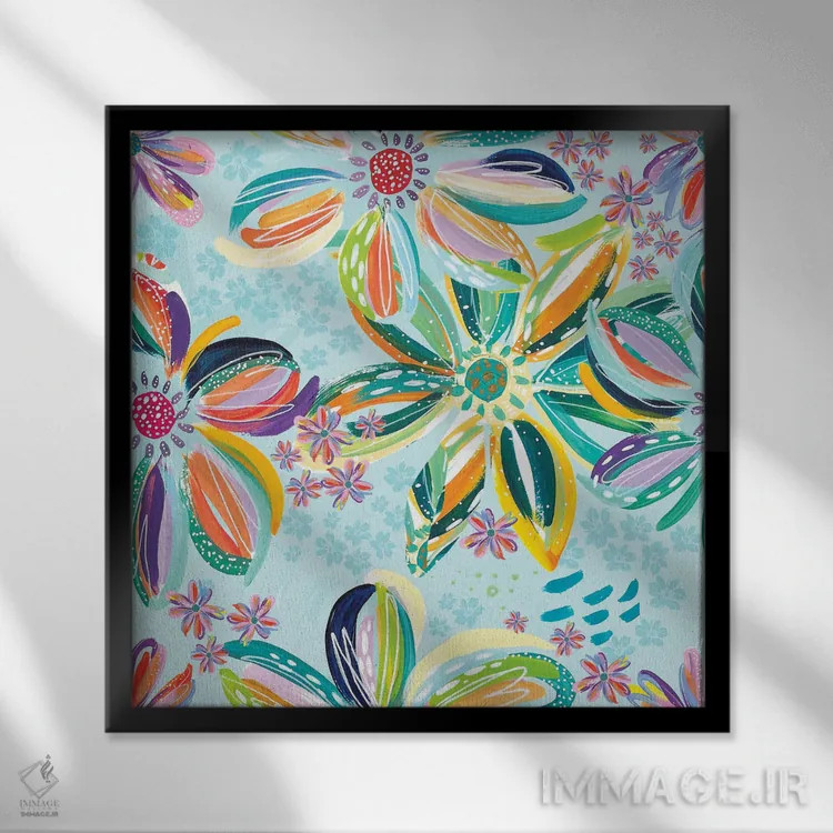 تابلو گلهای پراکنده IV اثر اتاوی (برند هنری) - نمای قابدار مشکی