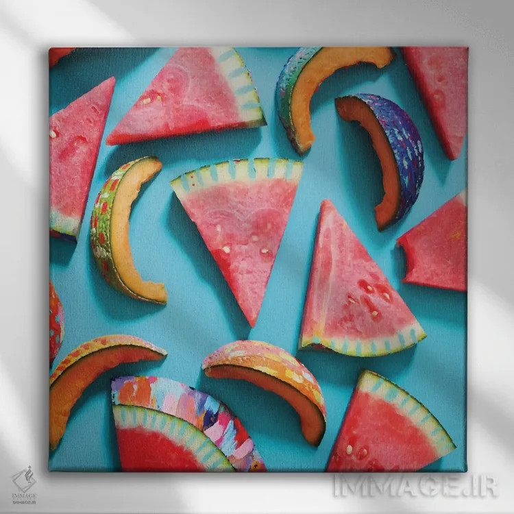 تابلو برشهای هندوانه و طالبی اثر اتاوی (برند هنری) - نمای روبهرو روی دیوار