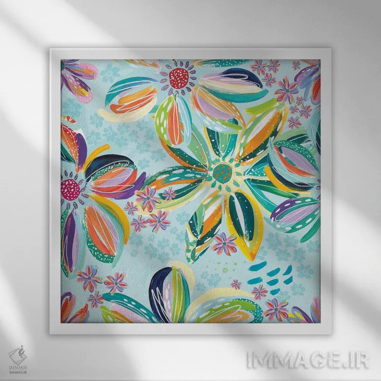 تابلو گلهای پراکنده IV اثر اتاوی (برند هنری) - نمای قابدار سفید