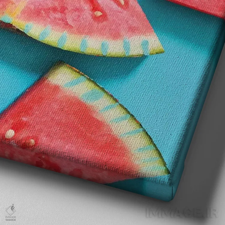 تابلو برشهای هندوانه و طالبی اثر اتاوی (برند هنری) - نمای نزدیک بافت بوم