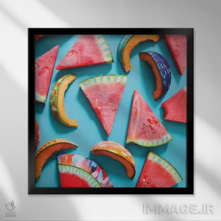 تابلو برشهای هندوانه و طالبی اثر اتاوی (برند هنری) - نمای قابدار مشکی