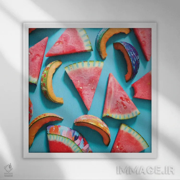 تابلو برشهای هندوانه و طالبی اثر اتاوی (برند هنری) - نمای قابدار سفید