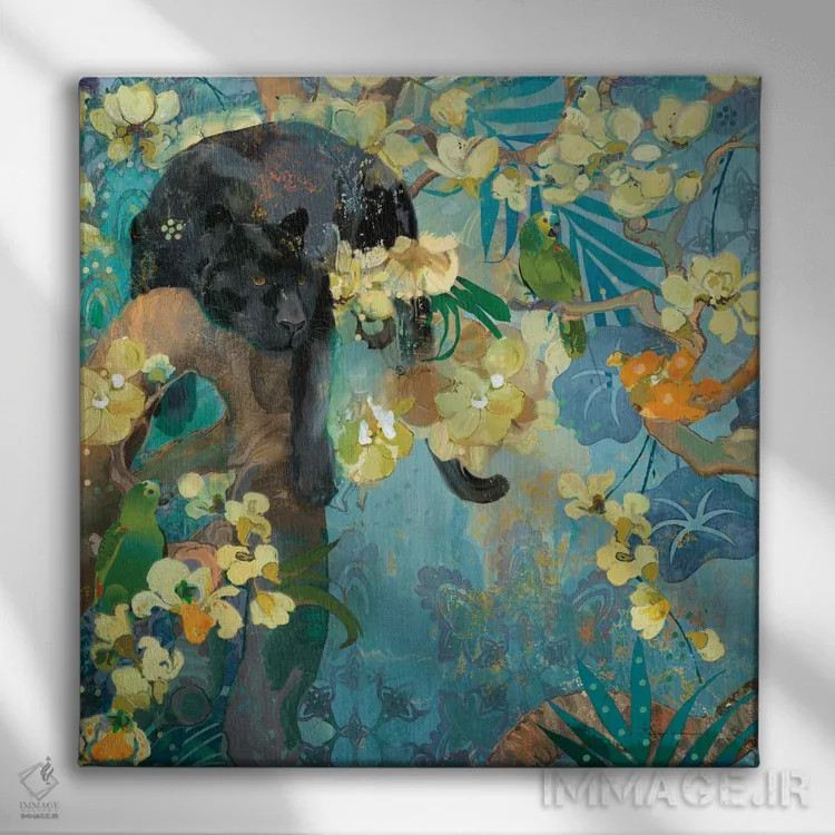 تابلو جاگوار سیاه (گربهسان) اثر اولیا دیزاینز (استودیو طراحی) - نمای روبهرو روی دیوار