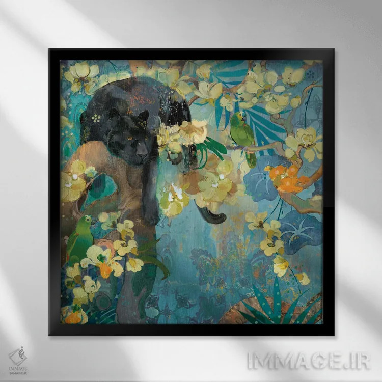 تابلو جاگوار سیاه (گربهسان) اثر اولیا دیزاینز (استودیو طراحی) - نمای قابدار مشکی