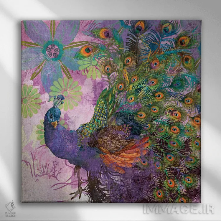 تابلو قدمزنی طاووس اثر اولیا دیزاینز (استودیو طراحی) - نمای روبهرو روی دیوار