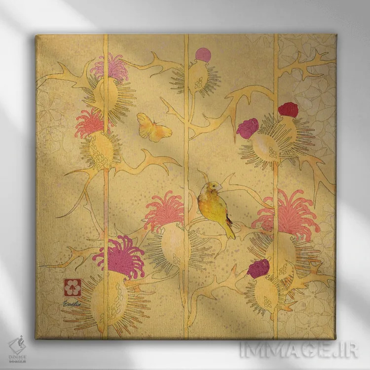 تابلو افتاب پرست زرد بر گل خار اثر اولیا دیزاینز (استودیو طراحی) - نمای روبهرو روی دیوار