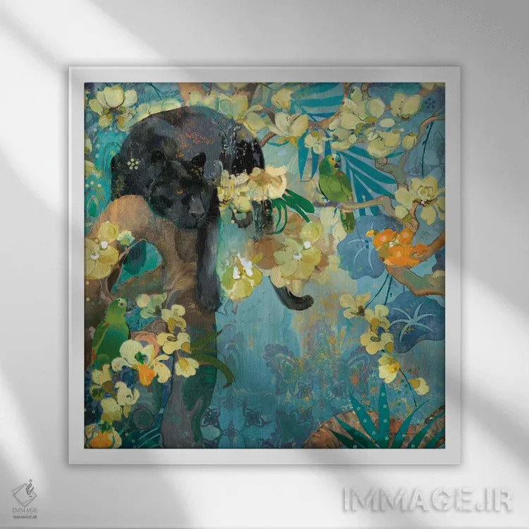 تابلو جاگوار سیاه (گربهسان) اثر اولیا دیزاینز (استودیو طراحی) - نمای قابدار سفید