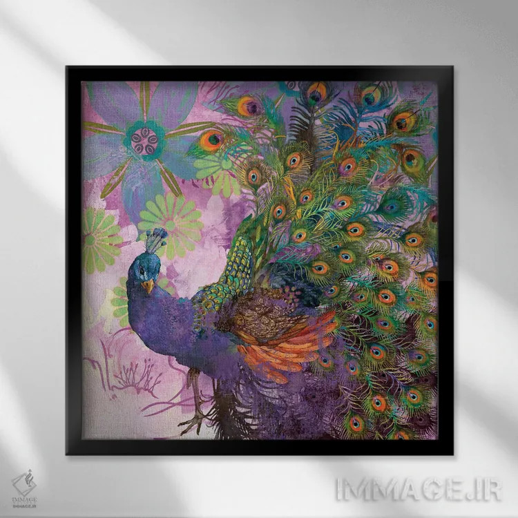 تابلو قدمزنی طاووس اثر اولیا دیزاینز (استودیو طراحی) - نمای قابدار مشکی