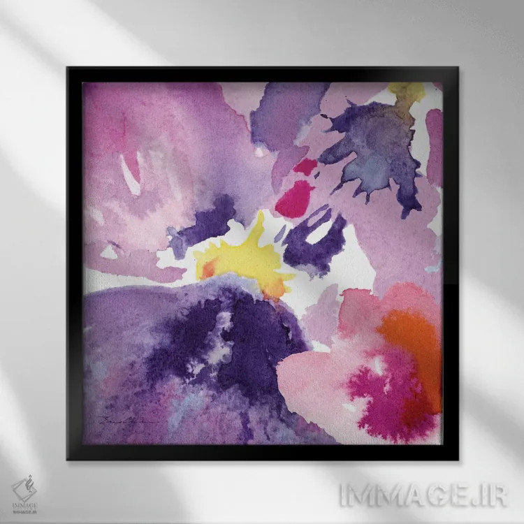 تابلو ترکیب آبرنگی گلها IV اثر اولیا دیزاینز (استودیو طراحی) - نمای قابدار مشکی