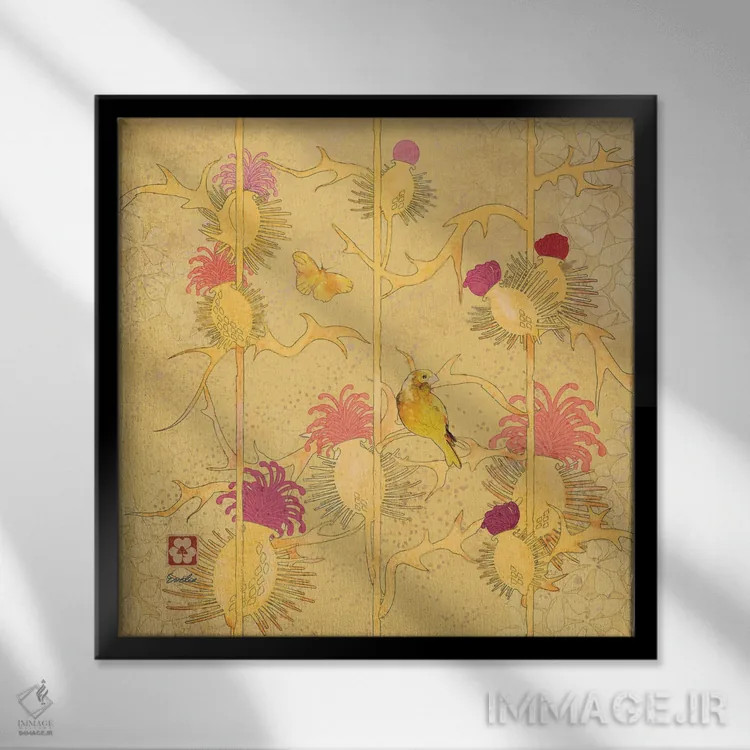 تابلو افتاب پرست زرد بر گل خار اثر اولیا دیزاینز (استودیو طراحی) - نمای قابدار مشکی