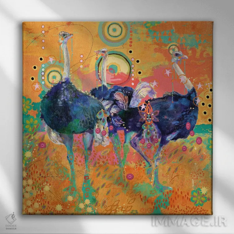 تابلو سه شترمرغ اثر اولیا دیزاینز (استودیو طراحی) - نمای روبهرو روی دیوار