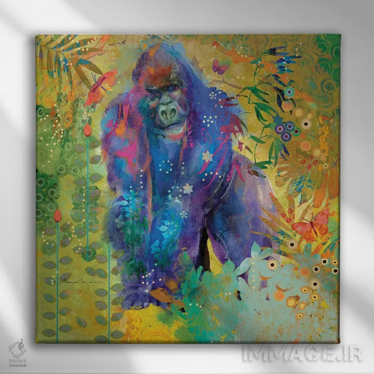 تابلو تفکر گوریل در جنگل اثر اولیا دیزاینز (استودیو طراحی) - نمای روبهرو روی دیوار